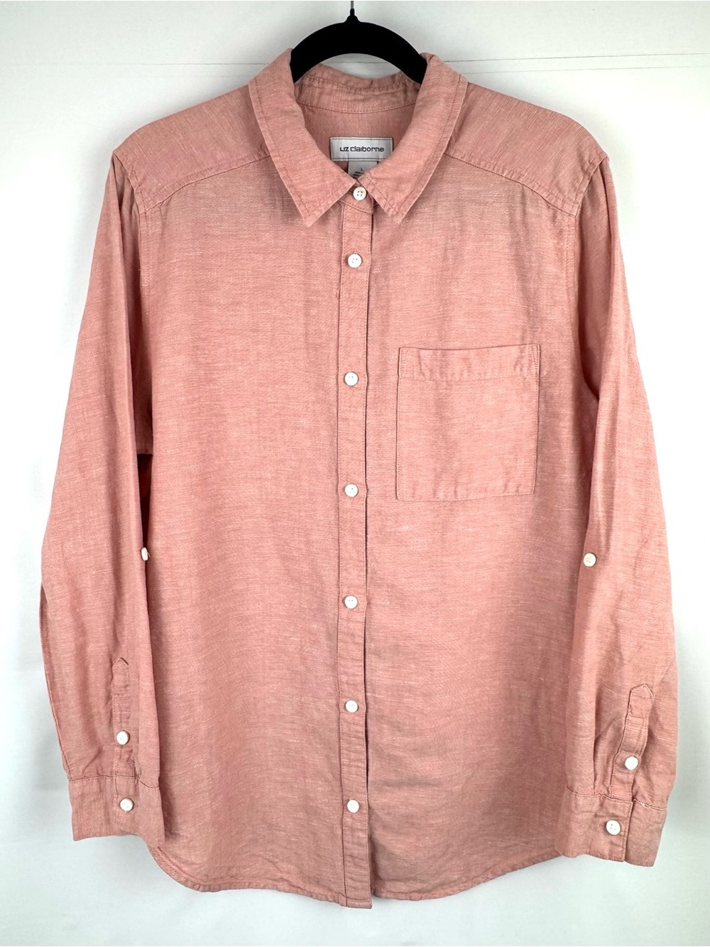 Liz Claiborne Long Sleeve Linen Cotton Button-Up Shirt - Roll Tab Sleeves
